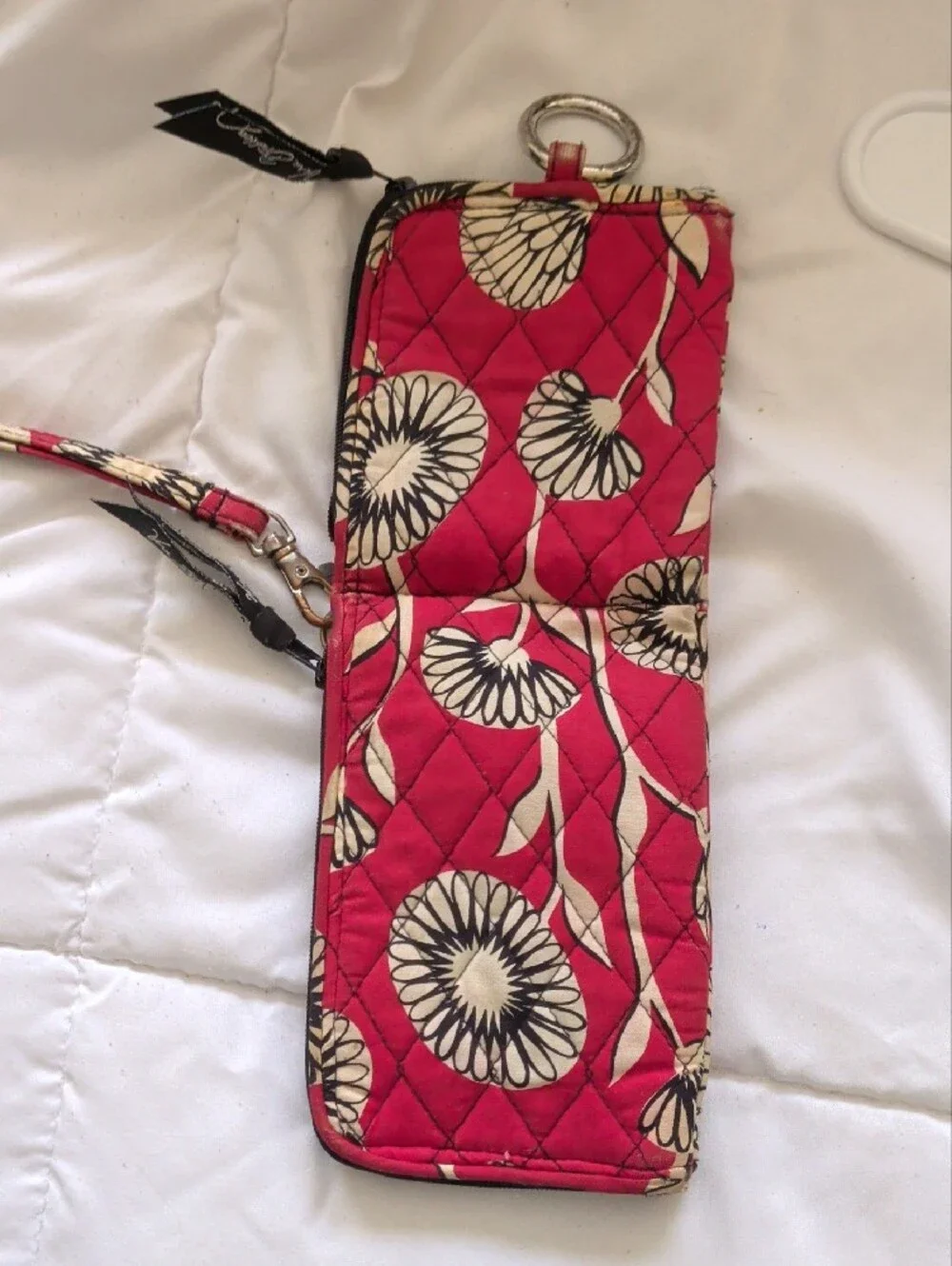 Vera Bradley Quilted Floral Wristlet in Fuchsia and Cream